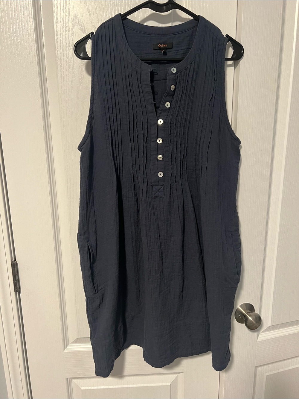 Quince Gauze Dark Blue Sleeveless Swing Dress